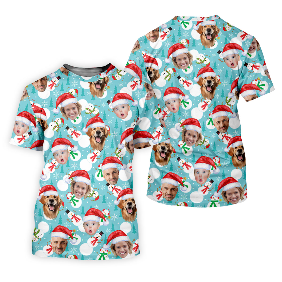 Custom Face Cute Snowman Ice Blue Christmas Golf Shirt, Ladies Golf Tops, Golf Gifts For Women