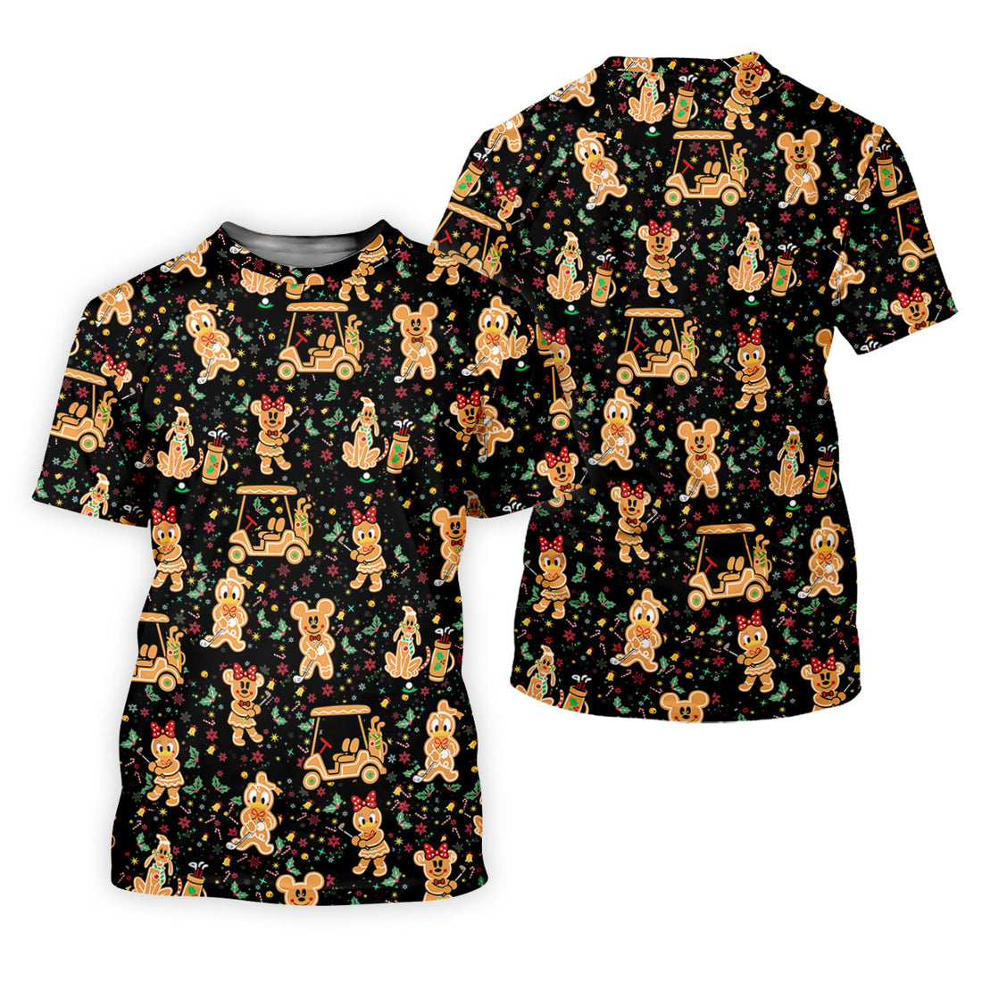 Cartoon Gingerbread Black Golf Shirt, Christmas Golf Shirt, Ladies Golf Shirts, Women's Polo Shirt