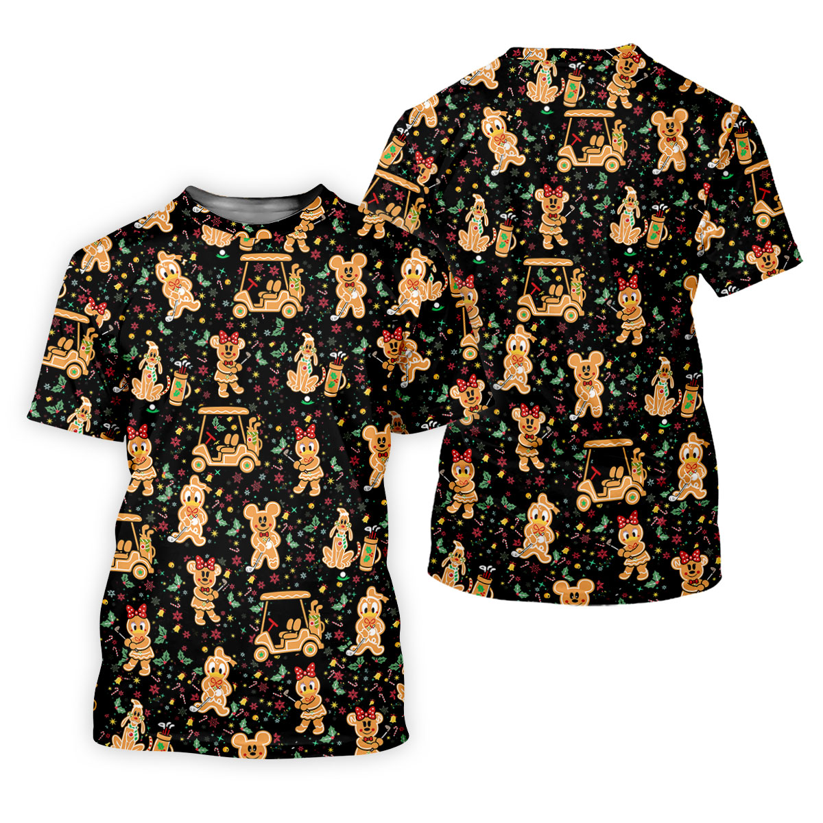 Cartoon Gingerbread Black Golf Shirt, Christmas Golf Shirt, Ladies Golf Shirts, Women's Polo Shirt