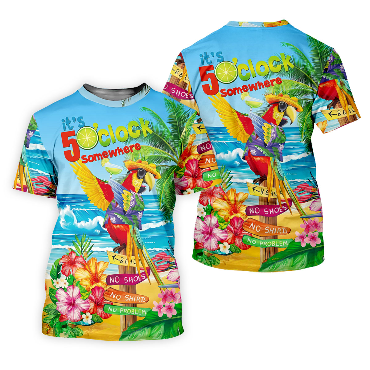It's 5 O'Clock Somewhere Tropical Parrot Hawaiian Golf Shirt, Women's Golf Tops