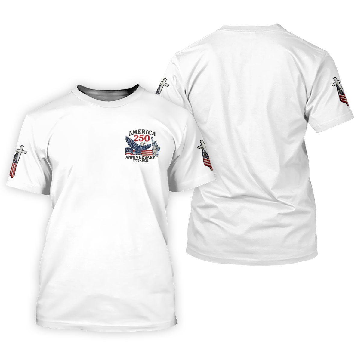 Faith Cross Bald Eagle America 250 Anniversary Patriotic Golf Shirt, Golf Shirts For Men