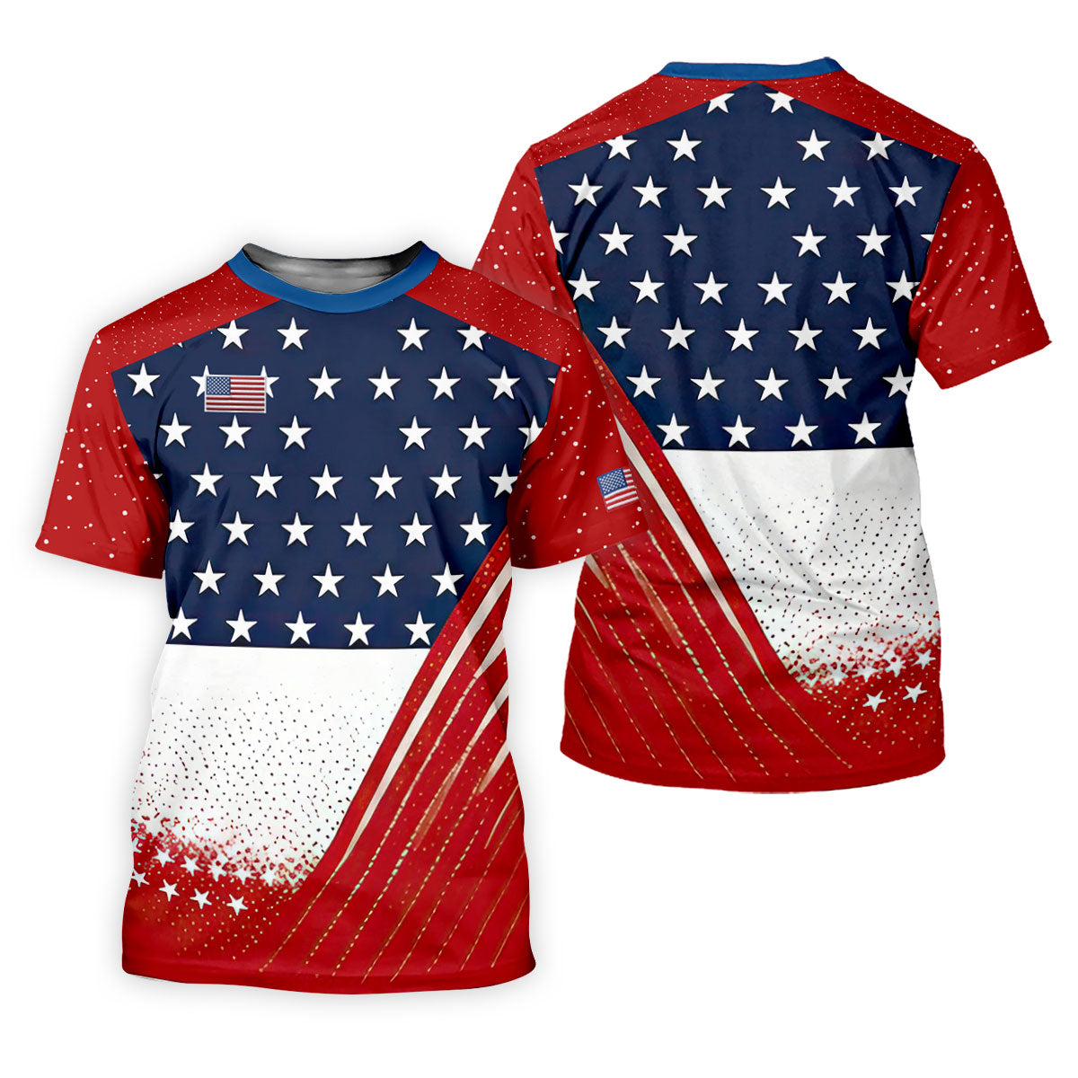White Star Patriotic 4th Of July American Flag Golf Polo Shirt, Patriotic Golf Shirt, Golf Shirts For Men