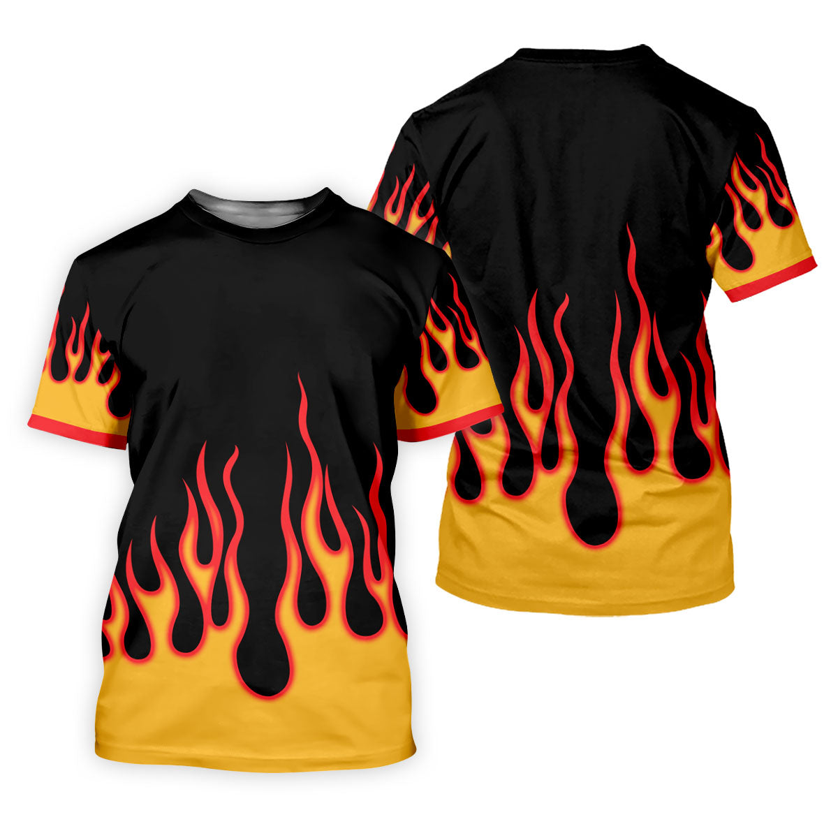 Black Red Yellow Flame Sleeve Golf Shirt, Hawaiian Golf Shirt, Mens Golf Shirts