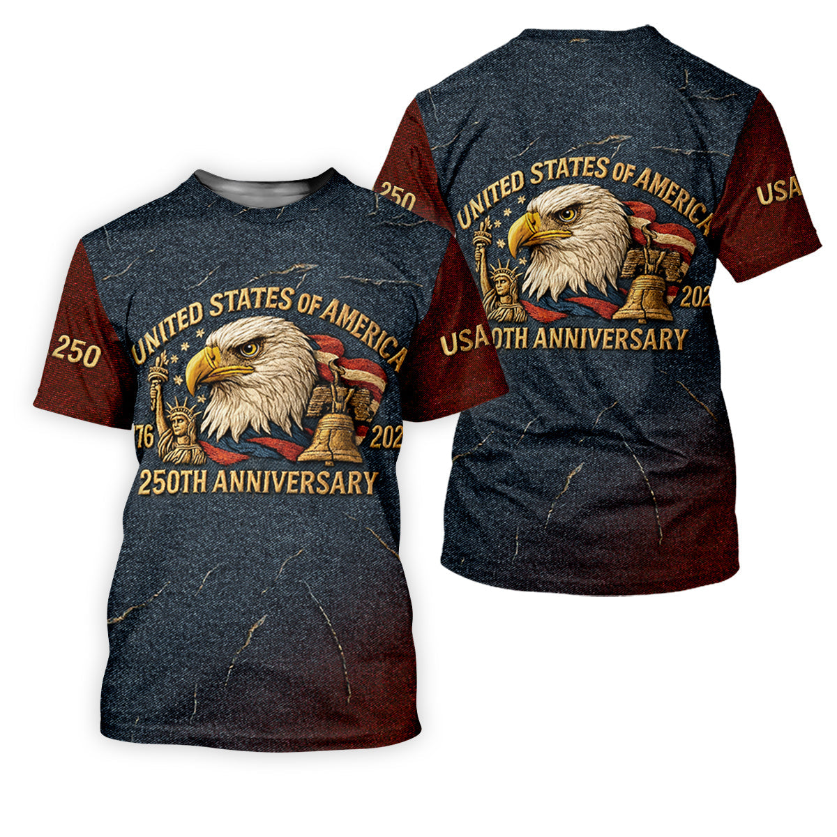250th Anniversary American Flag And Eagle Denim Color Women's Golf Tops, Patriotic Golf Shirt, Ladies Golf Shirts