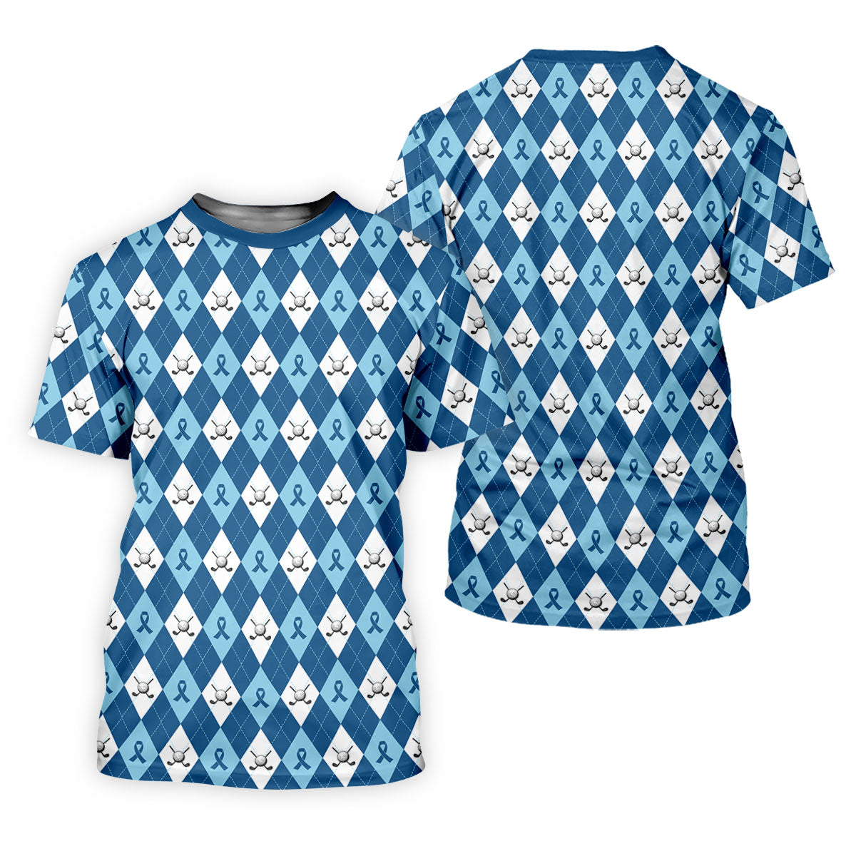 Prostate Cancer Blue And White Argyle Pattern Women's Golf Tops, Cancer Survivor Shirt, Cancer Awareness Shirt