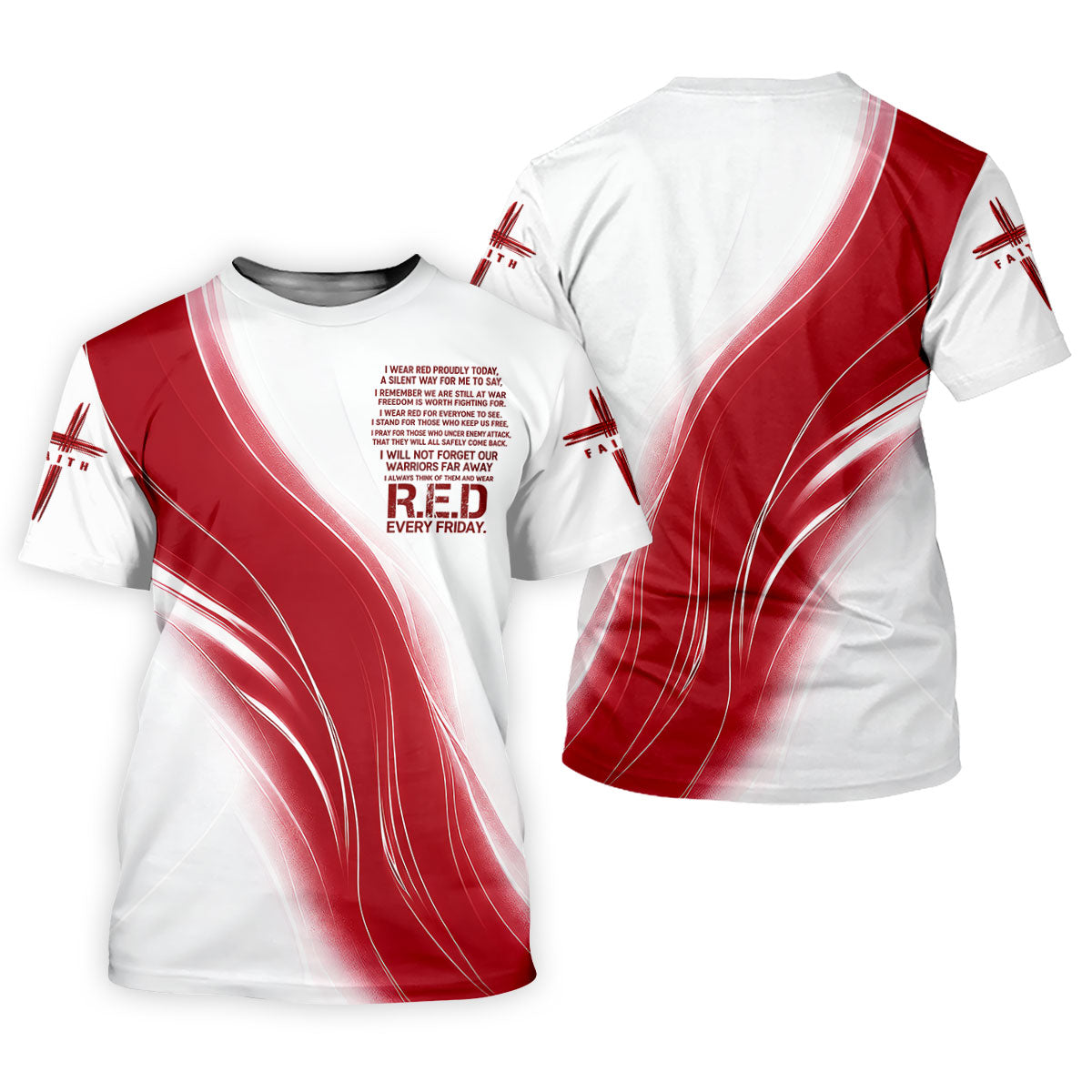Red Friday Faith Cross Red White Gradient Patriotic Golf Shirt, 250 Years Polo Shirts For Men