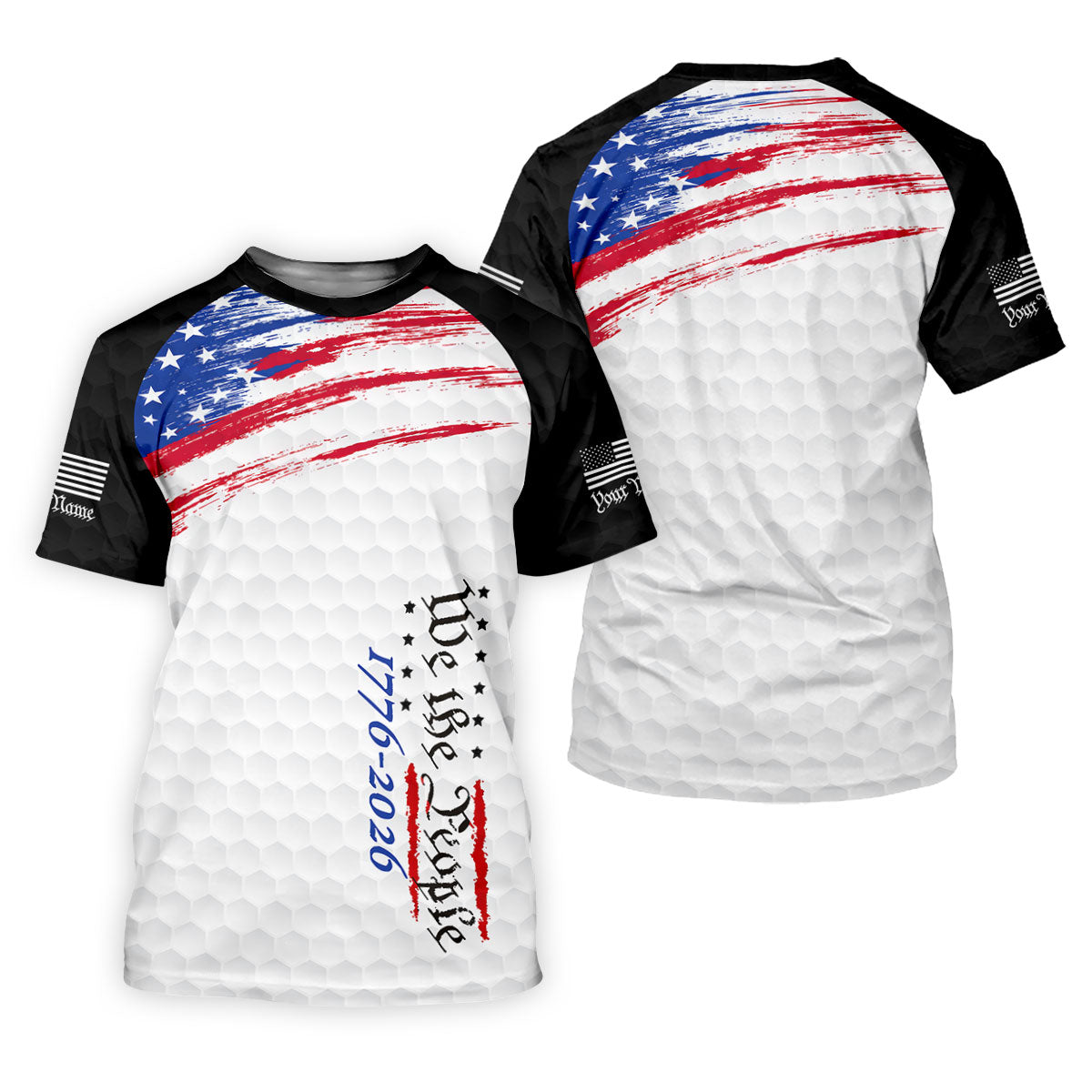 We The People 1776-2926 American Flag Brush Black Golf Shirt, 250 Years Patriotic 4th Of July Golf Shirt For Women