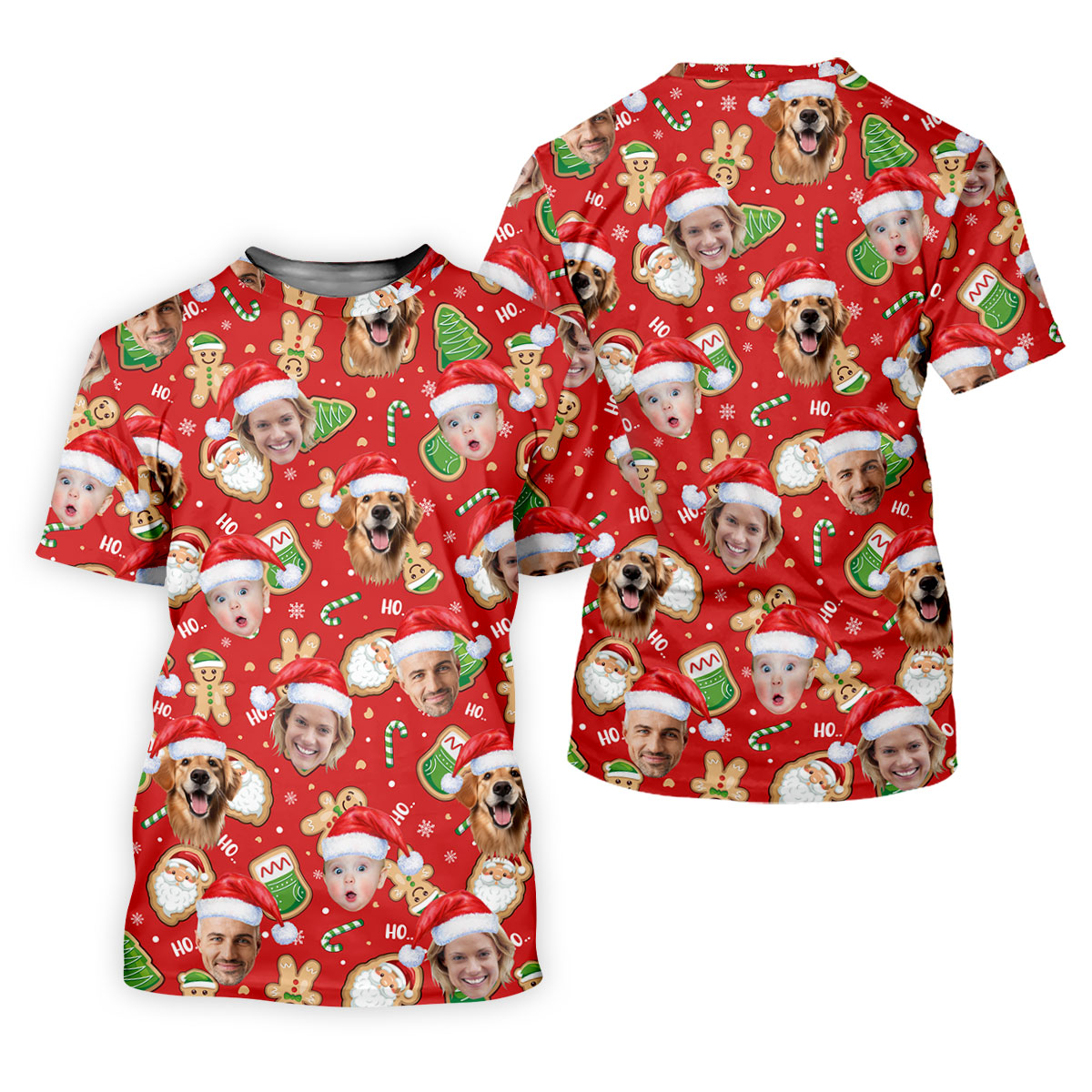 Custom Face Ho... Gingerbread Pattern Red Golf Shirt, Christmas Golf Shirt, Women's Golf Tops, Golf Gift For Ladies