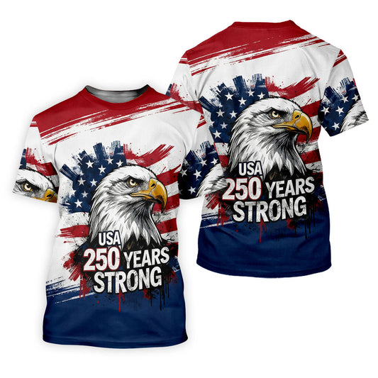 USA 250 Years Strong Bald Eagle American Flag Golf Shirt, Patriotic 4th Of July Golf Shirts For Men