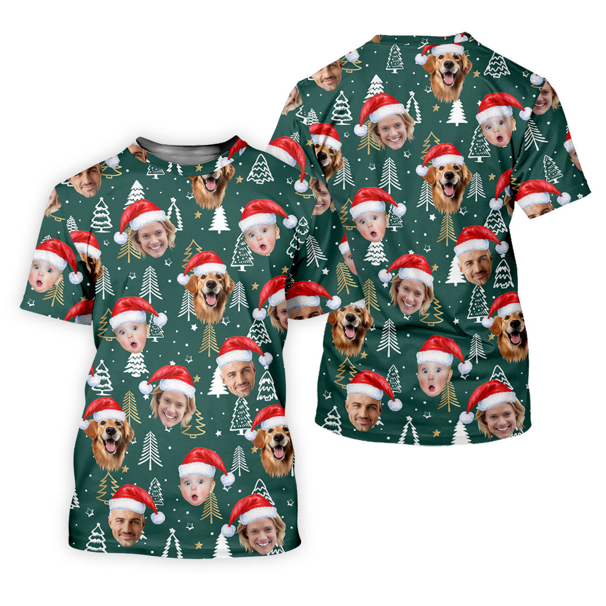 Custom Face Pine Tree Pattern Dark Green Christmas Golf Shirt, Ladies Golf Shirts, Golf Gifts For Women