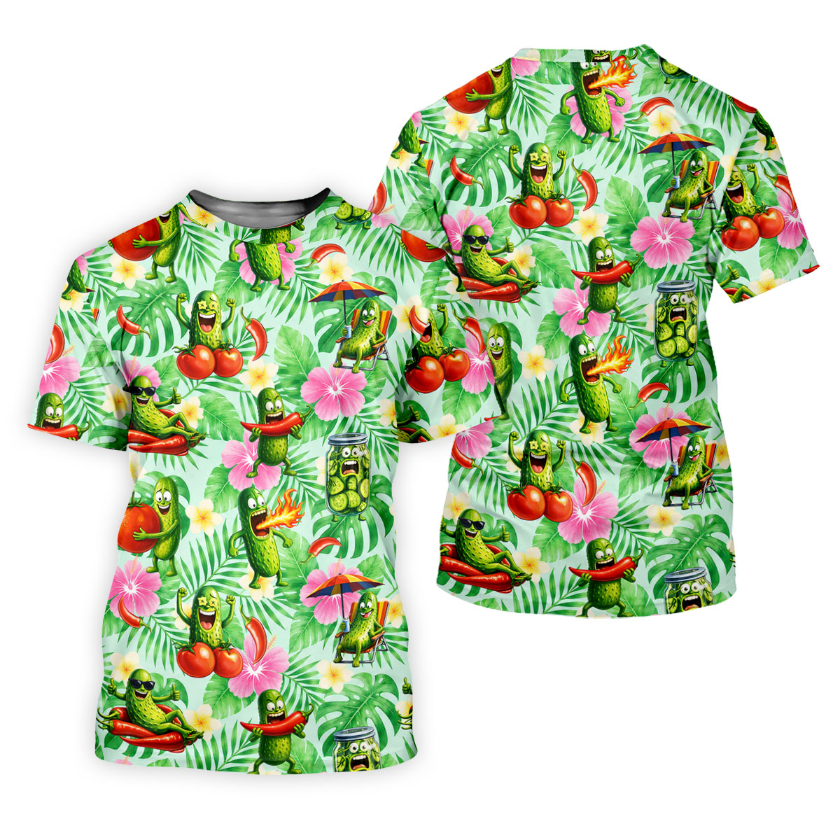 Funny Pickle Tomato Chili Tropical Hawaiian Golf Shirt, Mens Golf Polo, Printed Golf Shirts