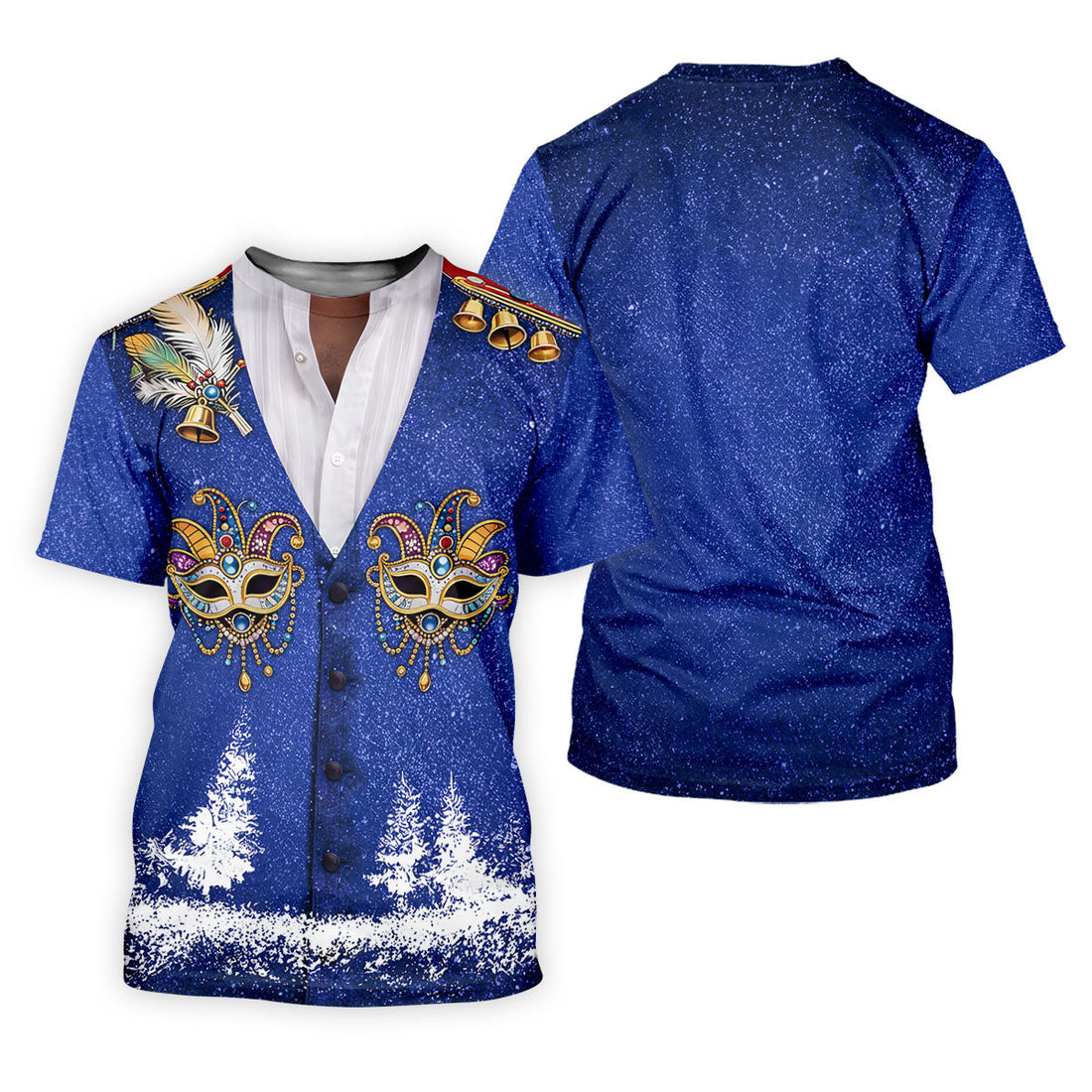 Masquerade Mask Feather Mardi Gras Glitter Print Blue Golf Shirt, Women's Golf Tops, Ladies Golf Shirts