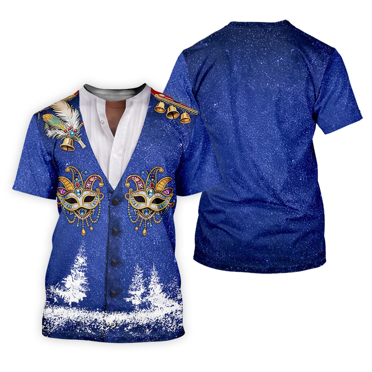 Masquerade Mask Feather Mardi Gras Glitter Print Blue Golf Shirt, Women's Golf Tops, Ladies Golf Shirts