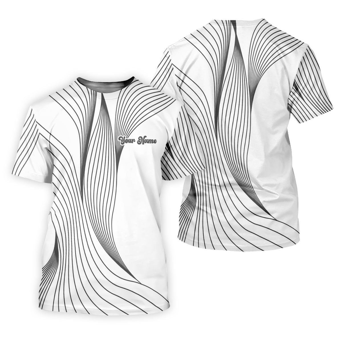 Geometric Line Wavy Line Black And White Custom Name Women's Golf Tops, Ladies Golf Shirts, Women's Polo Shirt