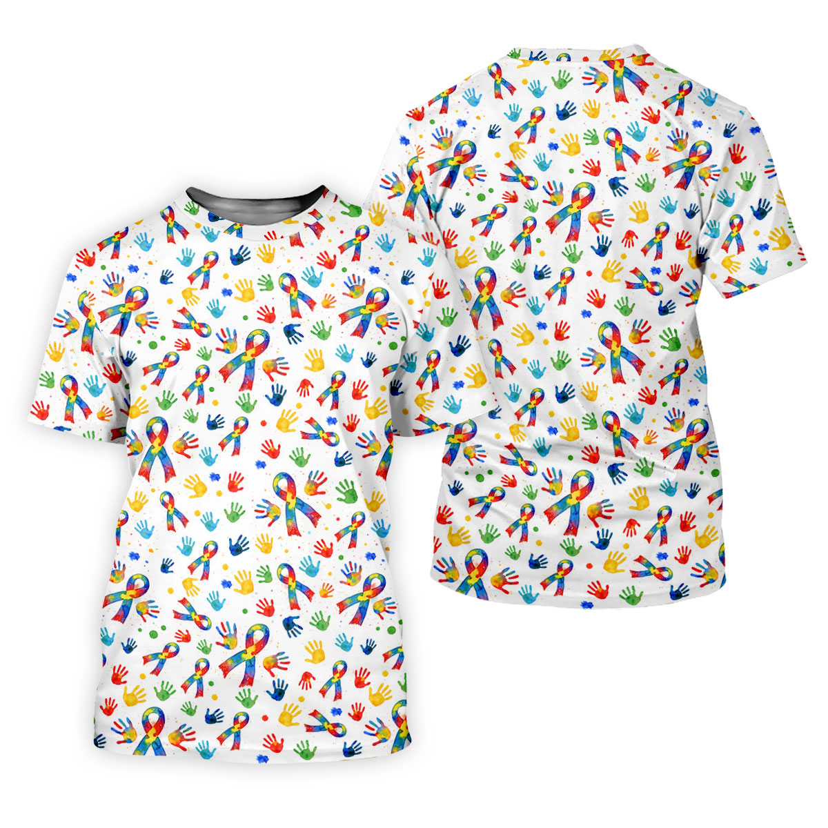 Colorful Handprints Autism Ribbon Women's Golf Tops, Autism Awareness Color Ladies Golf Polos