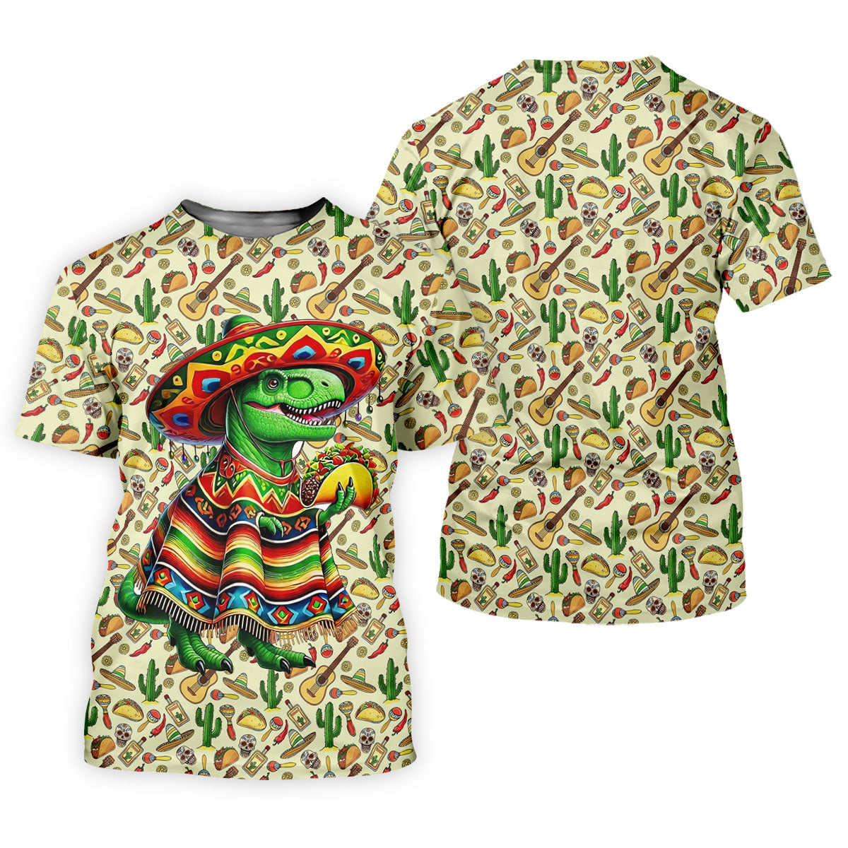 Dinosaur Taco Fiesta Time Golf Tops For Men, Cinco De Mayo Celebration Golf Shirts For Men