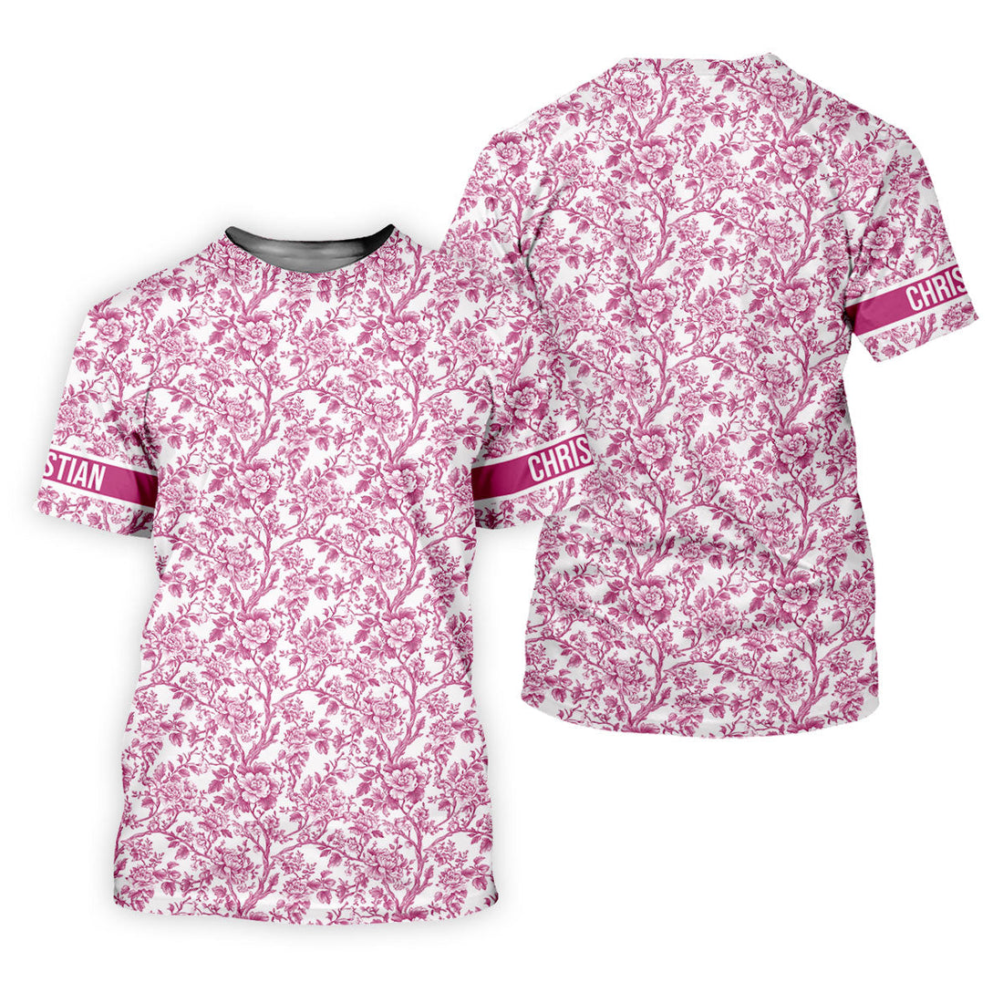 Toile De Jouy Pink Golf Shirt, Women's Golf Tops, Ladies Golf Shirts, Golf Gift For Ladies, Golf Shirt For Women