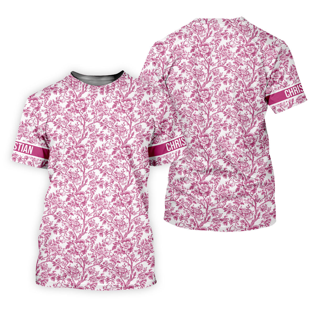 Toile De Jouy Pink Golf Shirt, Women's Golf Tops, Ladies Golf Shirts, Golf Gift For Ladies, Golf Shirt For Women