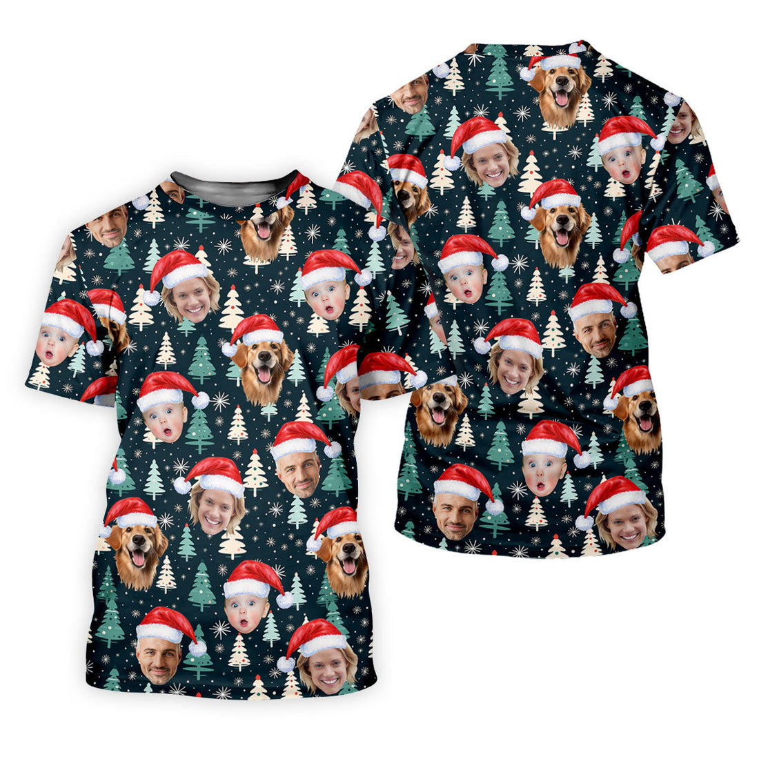 Custom Face Little Pine Tree Snowflake Pattern Christmas Golf Shirt, Women's Golf Tops, Golf Gift For Ladies