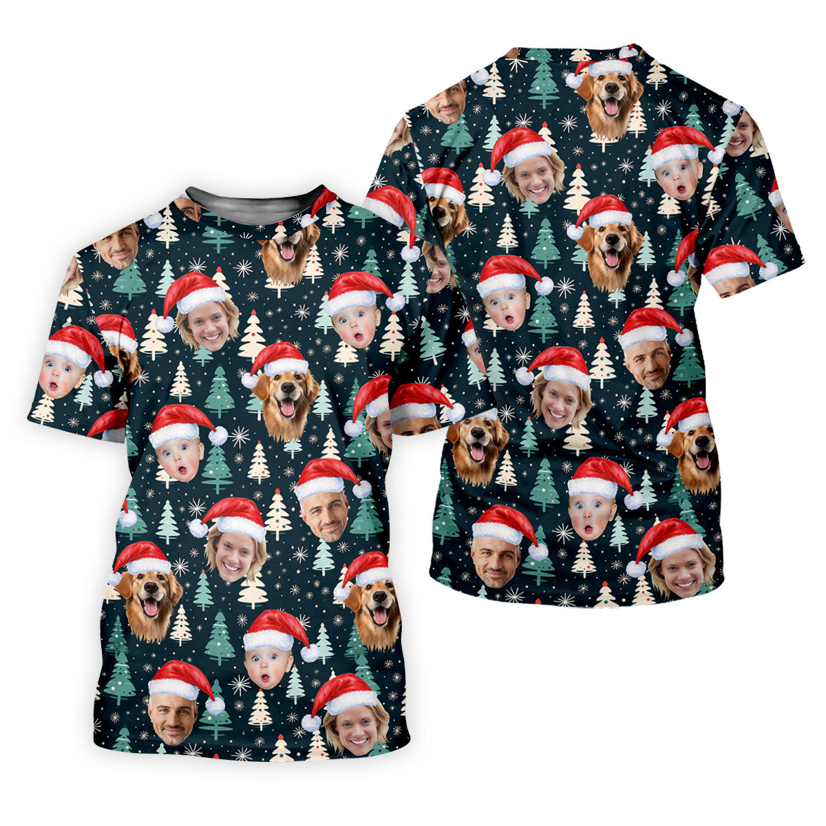 Custom Face Little Pine Tree Snowflake Pattern Christmas Golf Shirt, Women's Golf Tops, Golf Gift For Ladies
