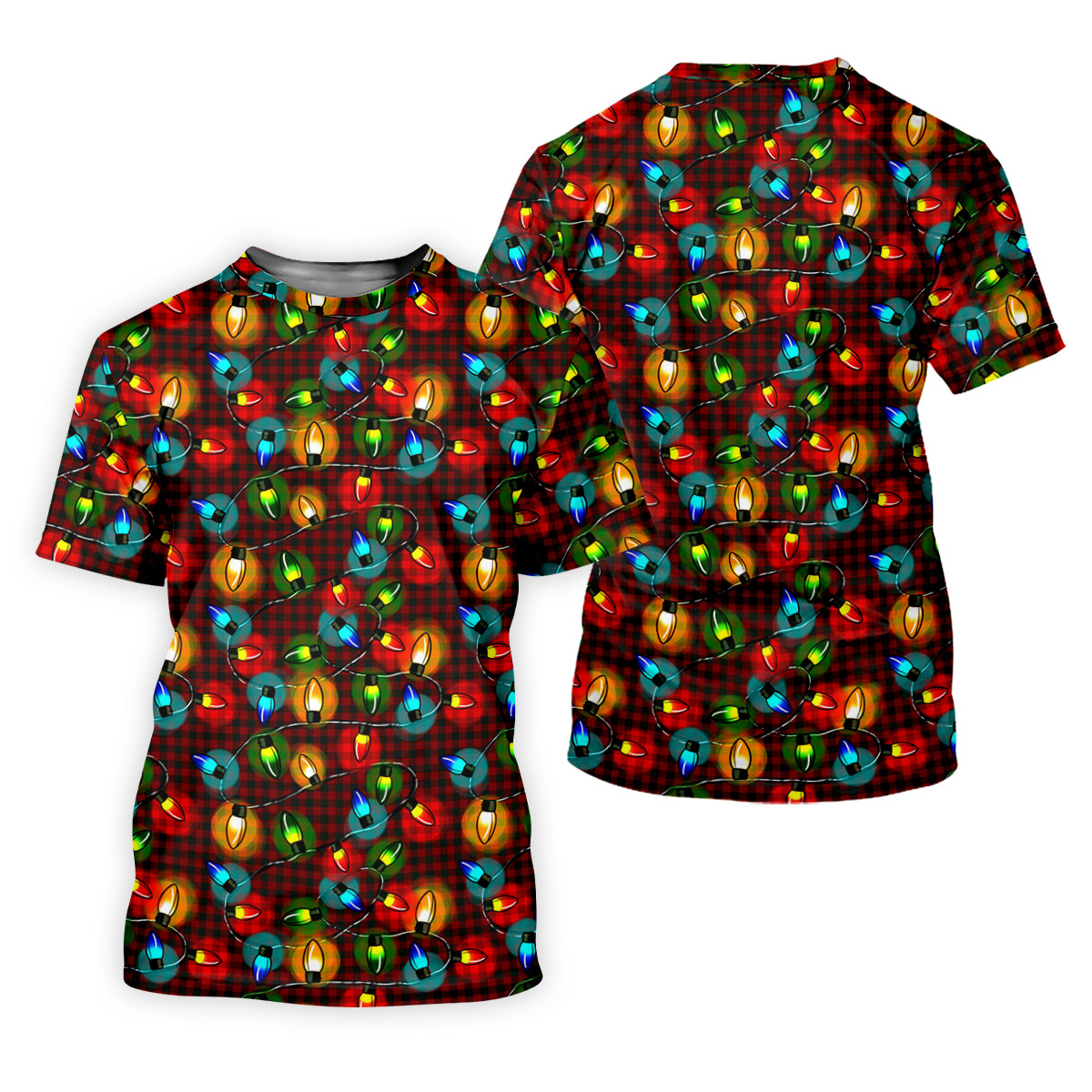 Colorful Christmas Light Plaid Women's Golf Tops, Christmas Golf Shirt, Golf Gift For Ladies