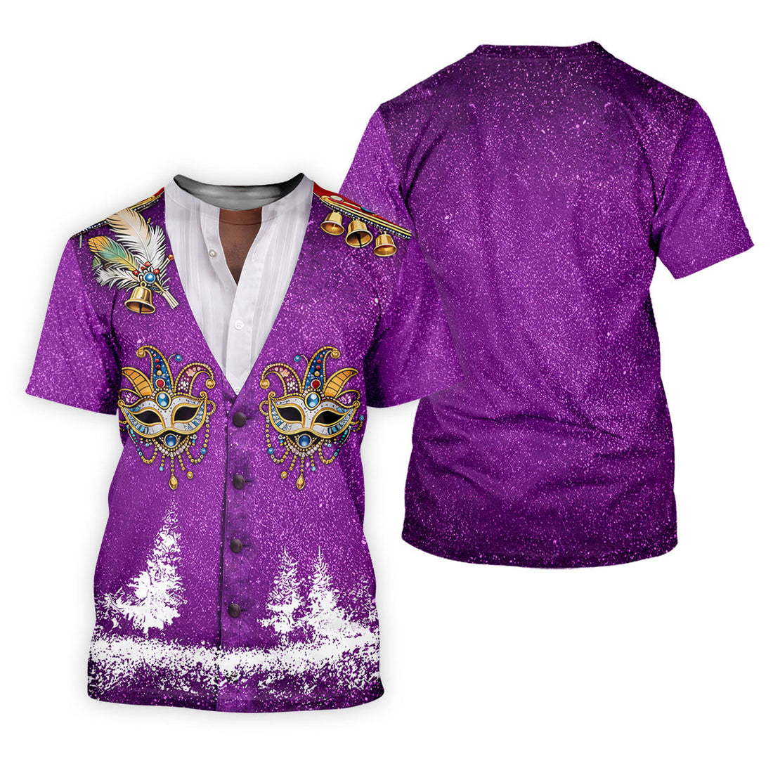 Masquerade Mask Feather Mardi Gras Glitter Print Purple Golf Shirt, Women's Golf Tops, Ladies Golf Shirts