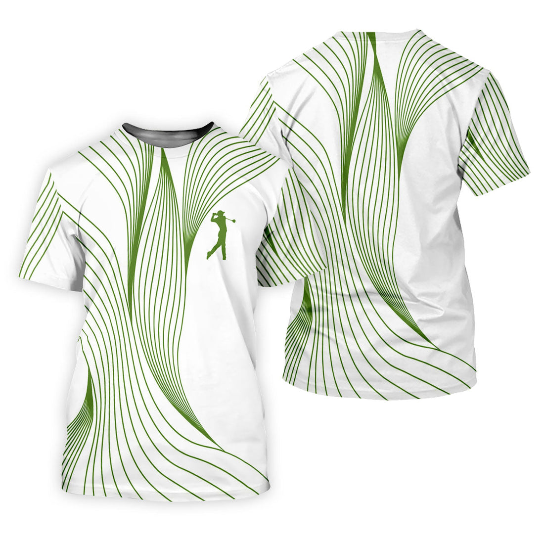 Geometric Line Wavy Line Green And White Women's Golf Tops, Ladies Golf Shirts, Women's Polo Shirt