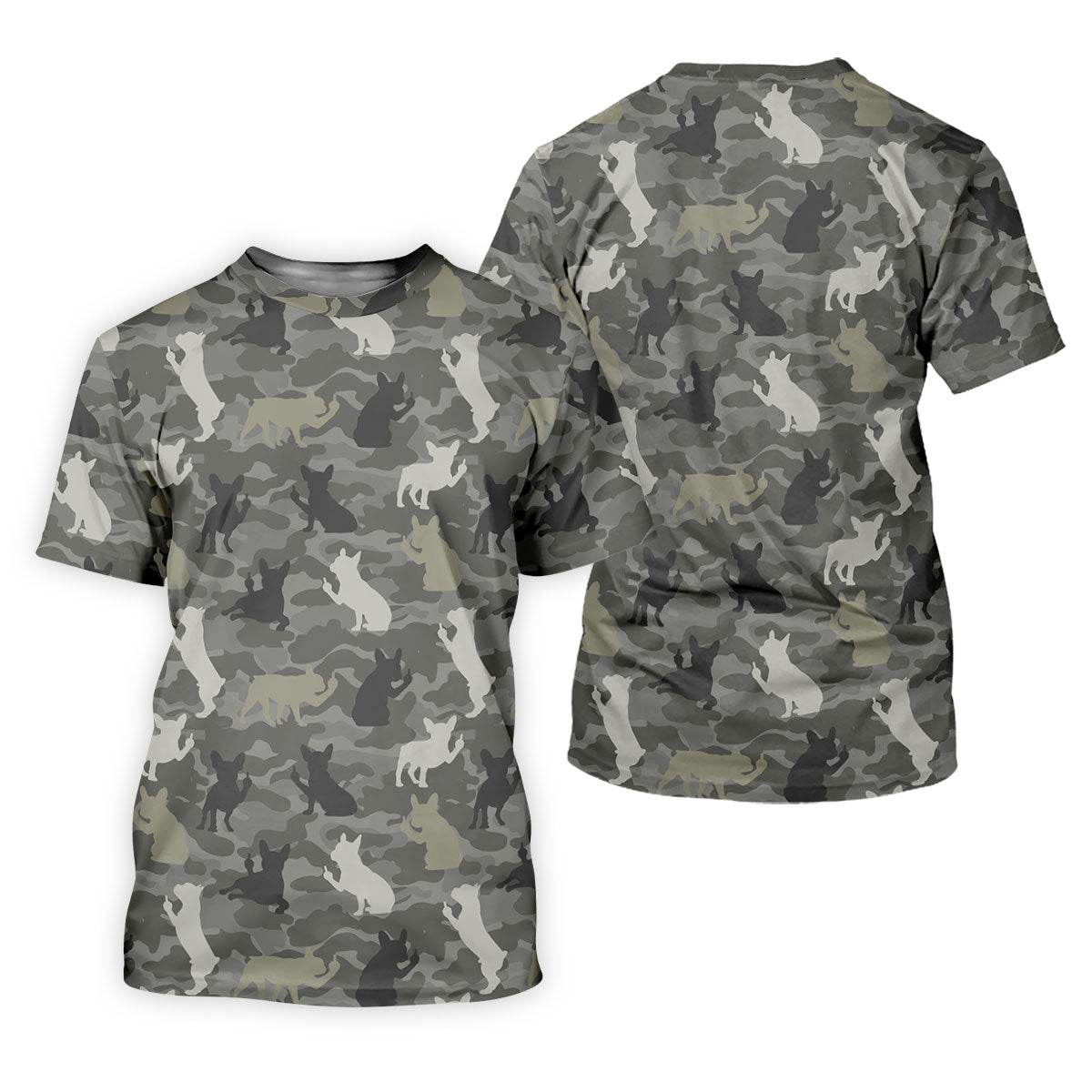 Grey Camo French Bulldog Pattern Golf Shirt, Mens Polo Shirt, Golf Shirts For Men, Performance Golf Shirt