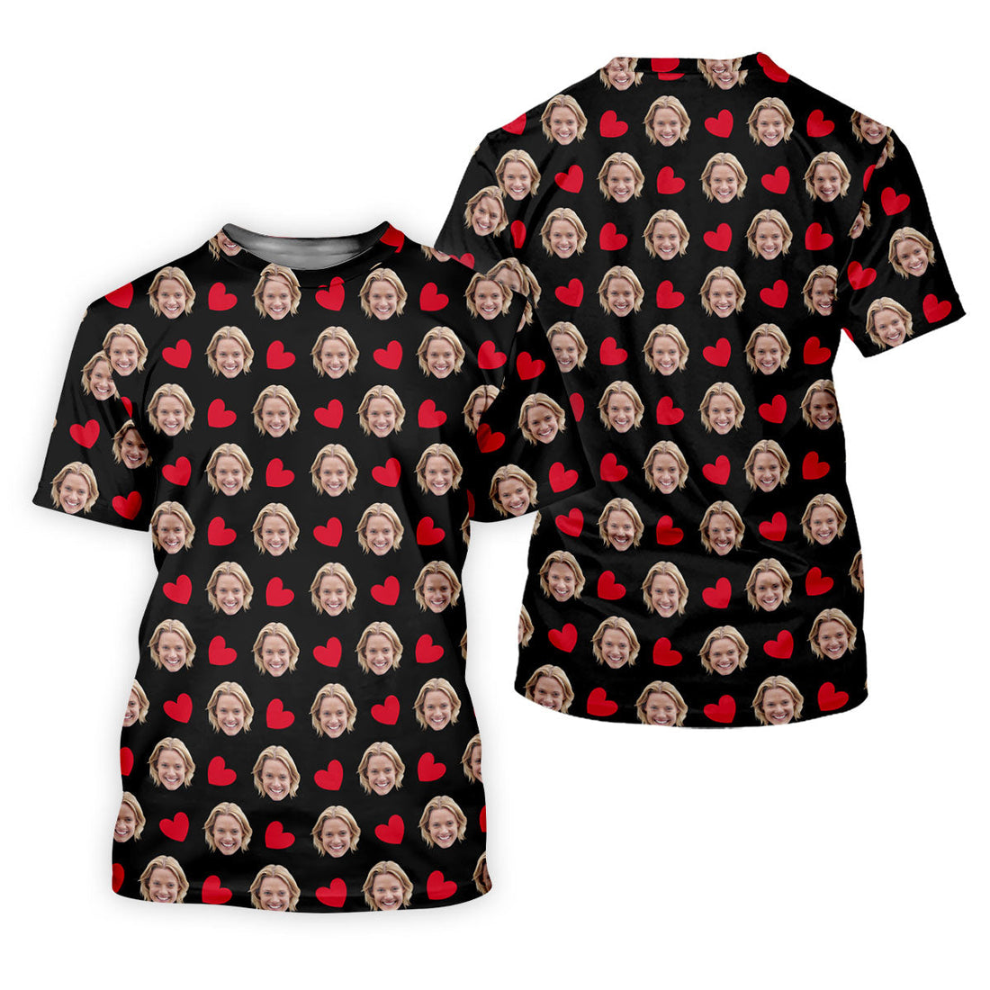 Custom Face Red Heart Pattern Black Golf Shirt, Cute Golf Outfit, Ladies Golf Shirts, Golf Gifts For Women