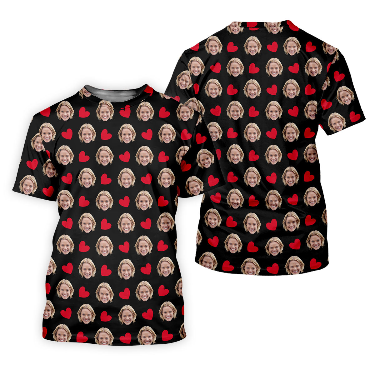 Custom Face Red Heart Pattern Black Golf Shirt, Cute Golf Outfit, Ladies Golf Shirts, Golf Gifts For Women