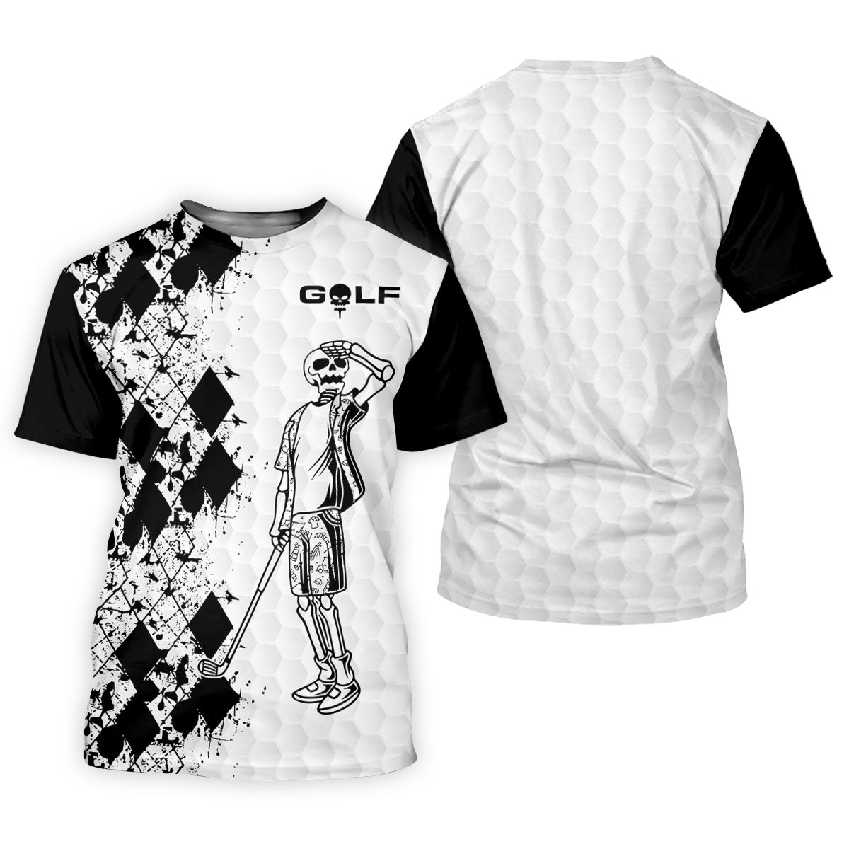 Golf Skeleton Splatter Effect Argyle Pattern Golf Tops For Men, Father's Day Golf Gift