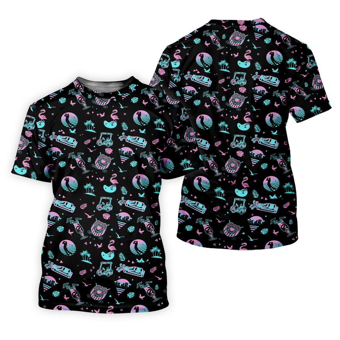 Flamingo Tropical Gradient Colors Retro Golf Shirt, Women's Golf Tops, Ladies Golf Shirt