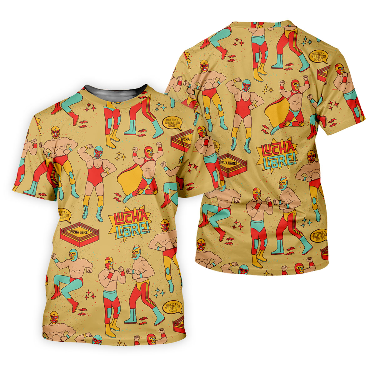 Yellow Lucha Libre Mexican Wrestler Pattern Golf Shirt, Hawaiian Golf Shirt, Ladies Golf Tops