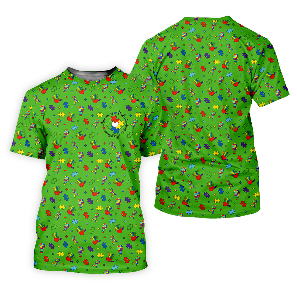 Awareness Understanding Acceptance Autism Ribbon Green Golf Shirt, Autism Awareness Colors Women's Golf Tops