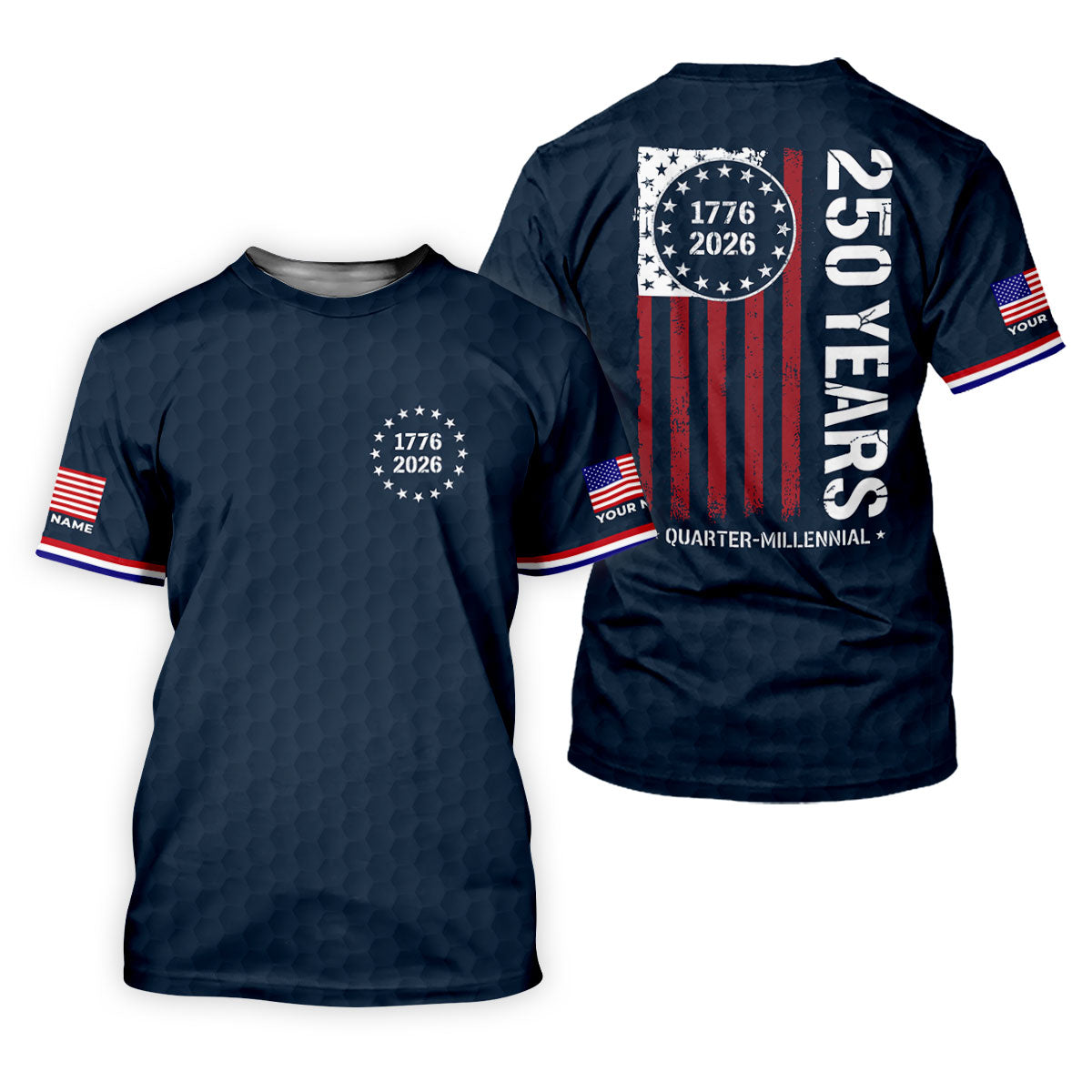 250 Years Quarter Millennnial Golf Ball Pattern Navy Patriotic Golf Shirt, 4th Of July Golf Shirts For Men