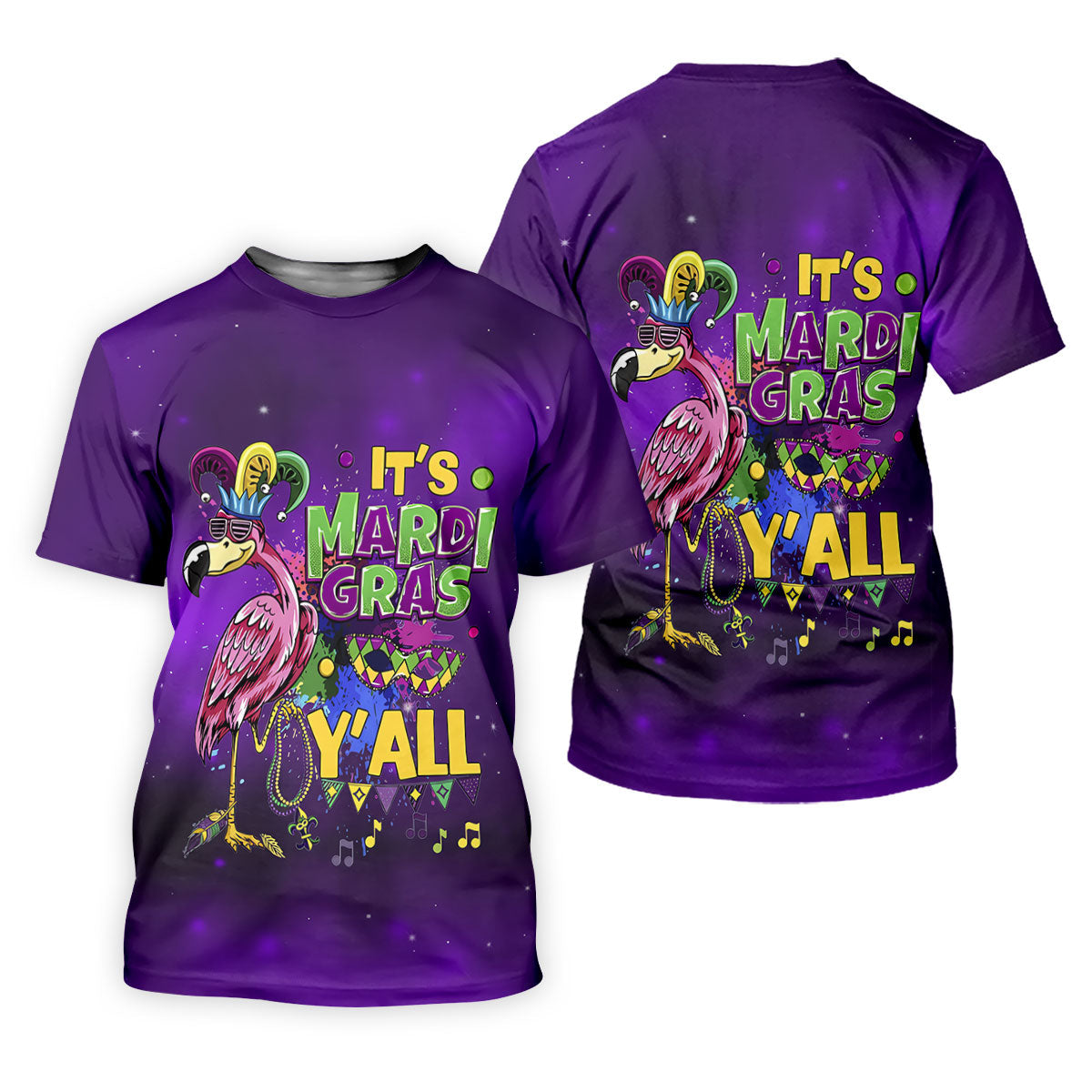It's Mardi Gras Y'All Funny Flamingo Purple Golf Shirt, Women's Golf Tops, Ladies Golf Shirt