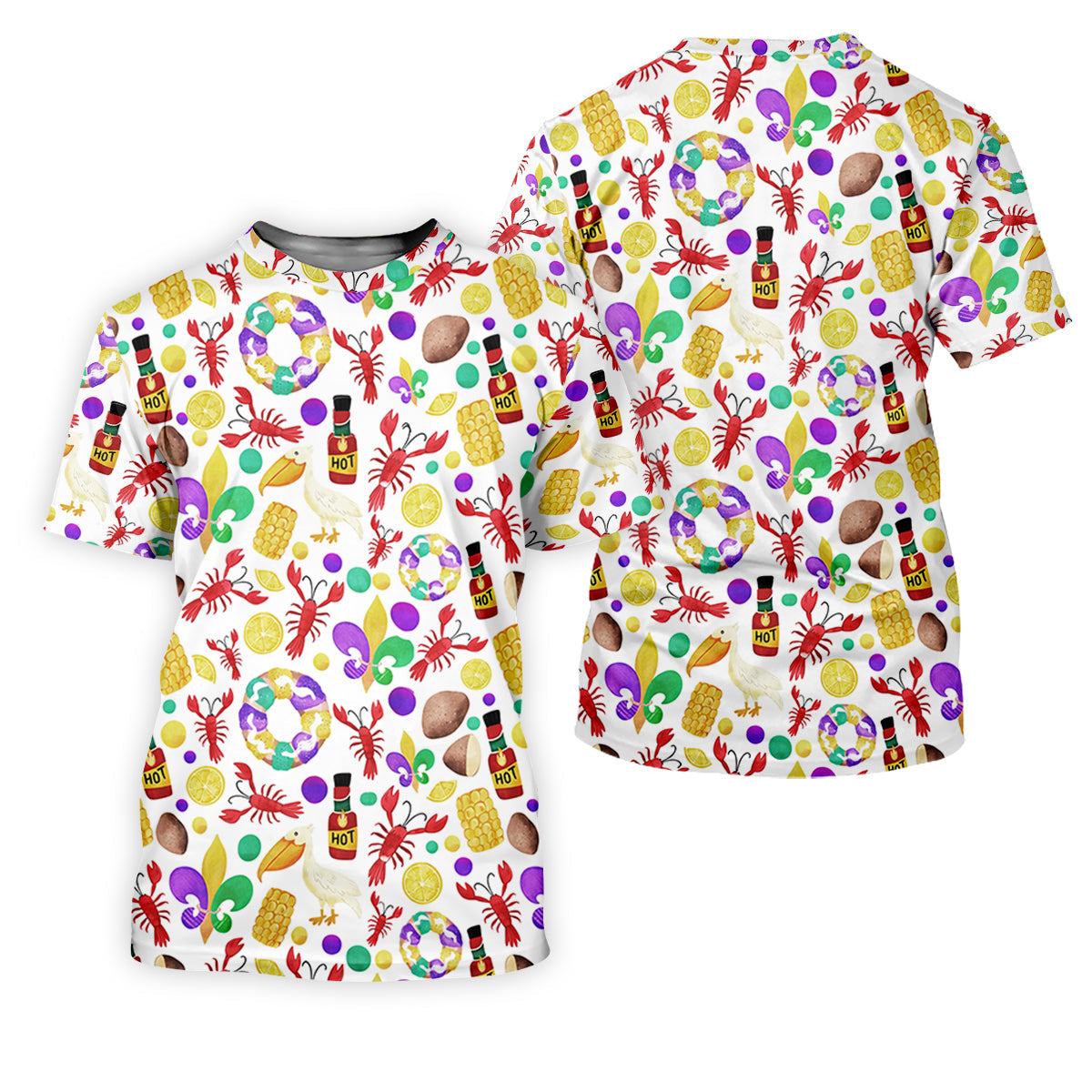 Fleur De Lis Flower White Pelican Lobster Hot Sauce Mardi Gras Golf Shirt, Women Golf Top, Ladies Golf Polos