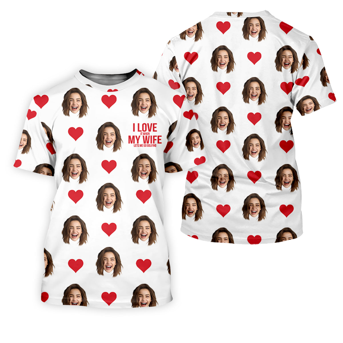 I Love My Wife Custom Photo White Golf Shirt, Valentines Golf Gift, Women Golf Top, Ladies Golf Polos