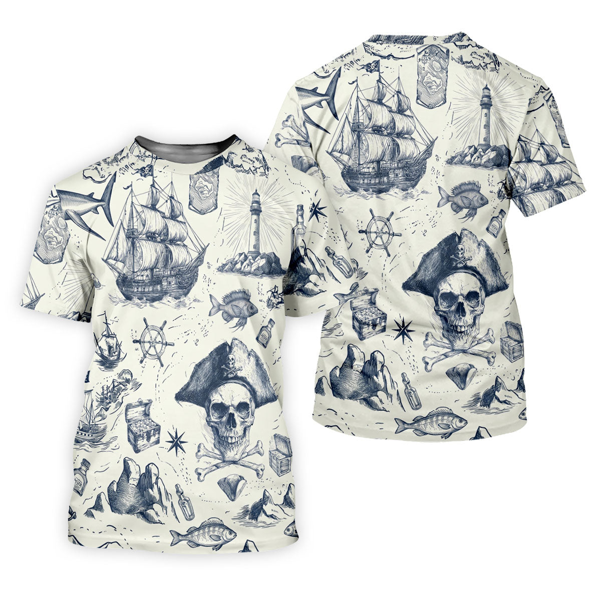 Ivory Vintage Pirate Map Pattern Golf Shirt, Women's Golf Shirt, Hawaiian Golf Shirt, Golf Polo For Women