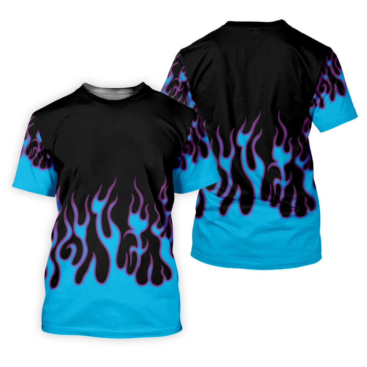 Black Cyan Purple Flame Sleeve Golf Shirt, Golf Shirts For Men, Mens Golf Apparel
