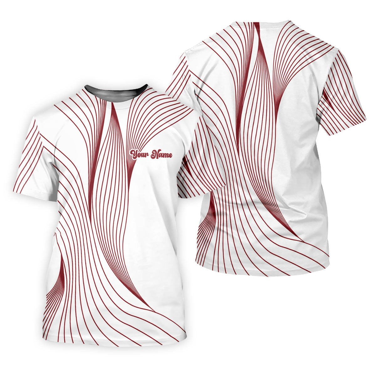Geometric Line Wavy Line Red And White Custom Name Women's Golf Tops, Ladies Golf Shirts, Women's Polo Shirt
