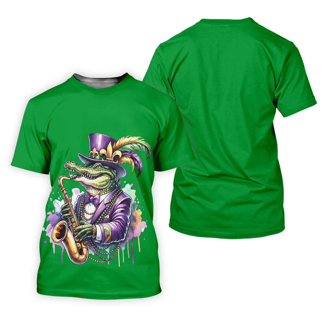 Mardi Gras Alligator Playing Saxophone Green Golf Shirt, Women's Golf Tops, Ladies Golf Shirt
