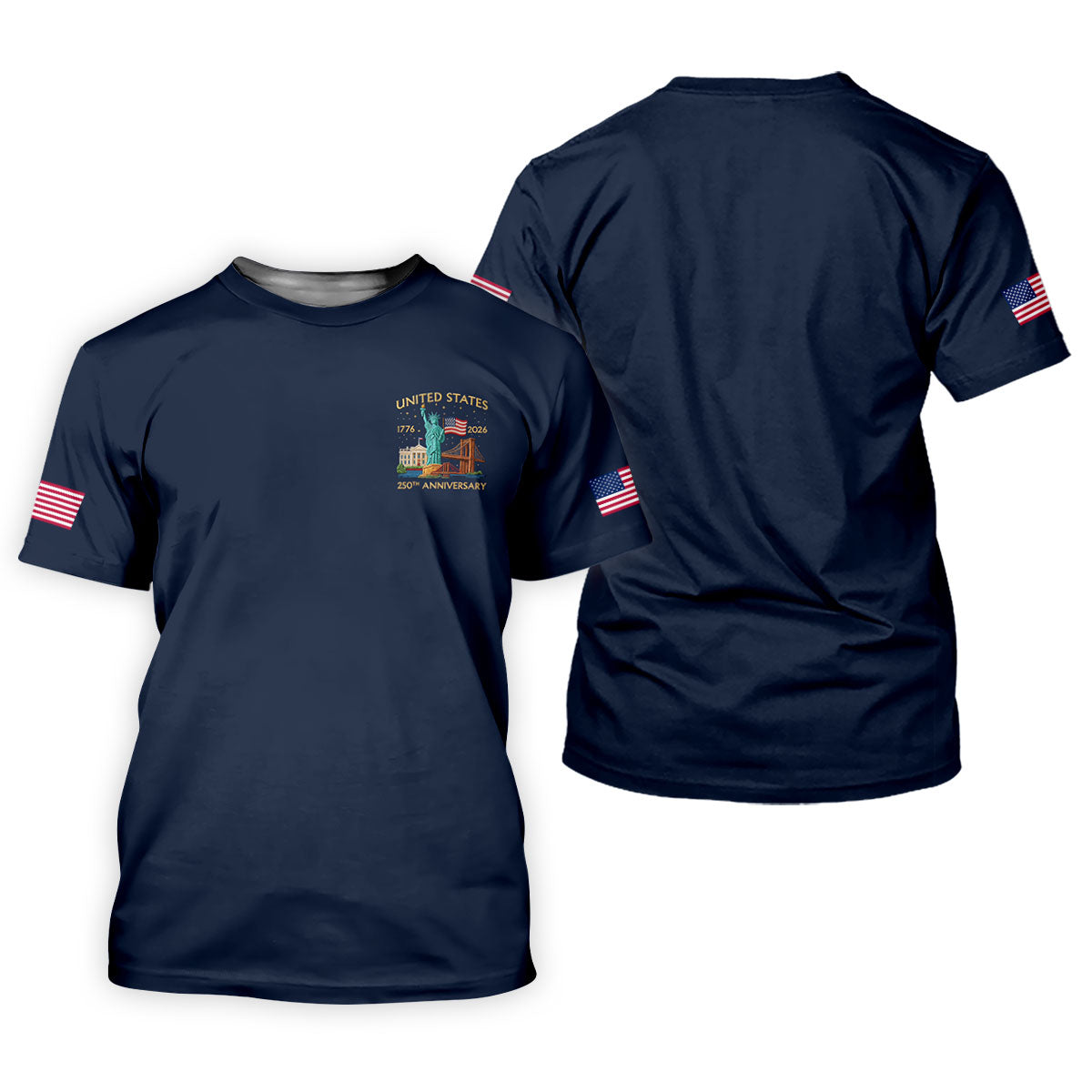 American Symbols Navy Patriotic Golf Shirt, US 250 Years 4th Of July Golf Shirt For Women
