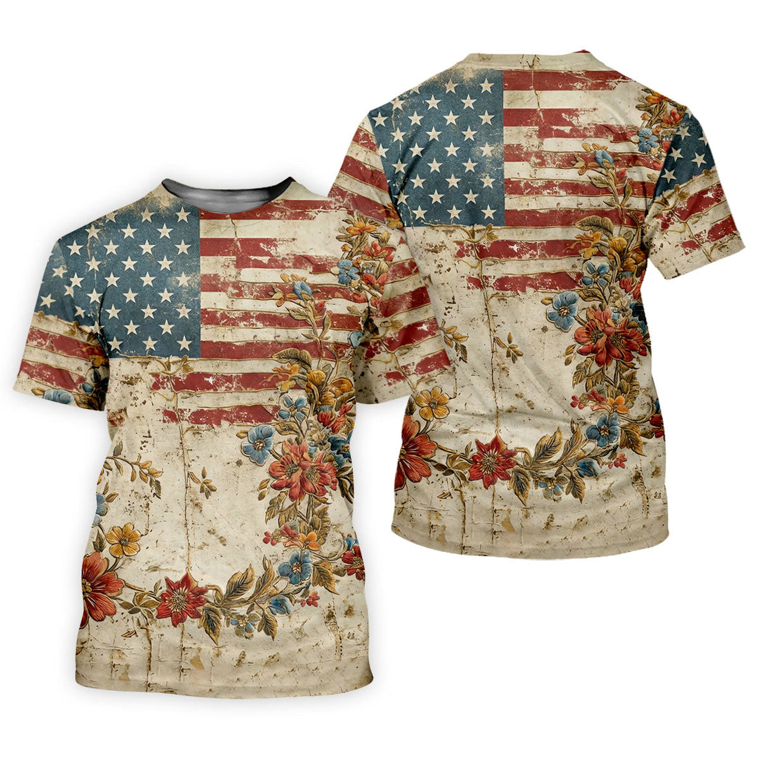 Floral American Flag Vintage Golf Shirt, 250 Years Patriotic 4th Of July Golf Shirt For Women