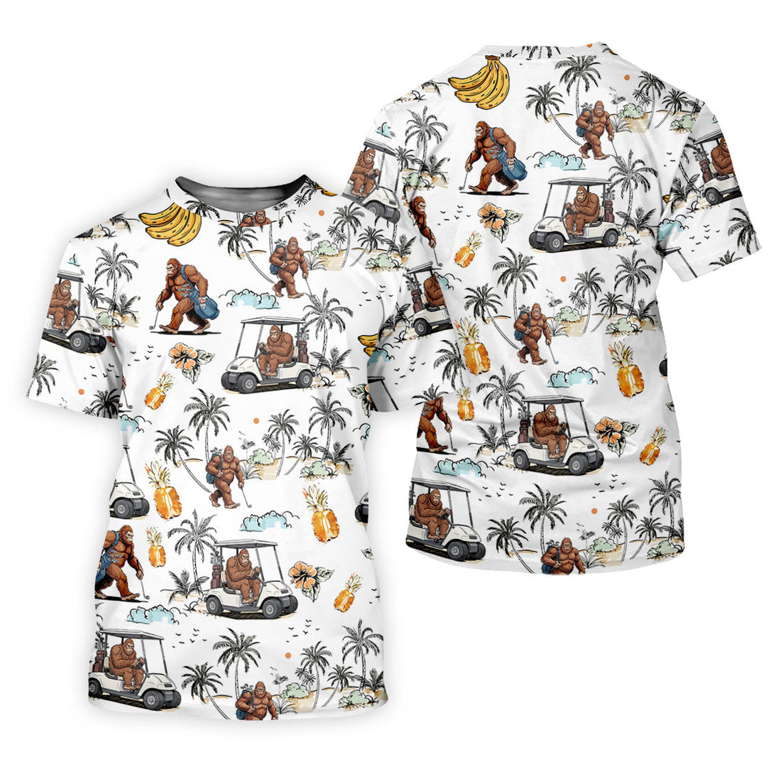 Funny Bigfoot Fruit Flower Hawaiian Golf Polo, Women's Golf Tops, Ladies Golf Shirts, Golfing Apparel