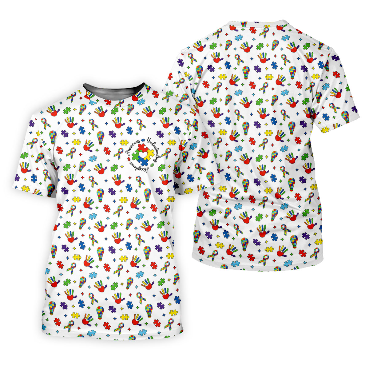 Awareness Understanding Acceptance Autism Ribbon White Golf Shirt, Autism Awareness Colors Women's Golf Tops
