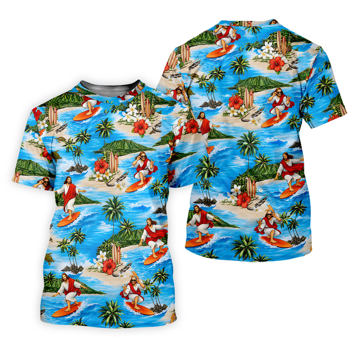 Funny Beach Surfer Jesus Hawaiian Golf Shirt, Golf Polo For Women, Printed Golf Shirt