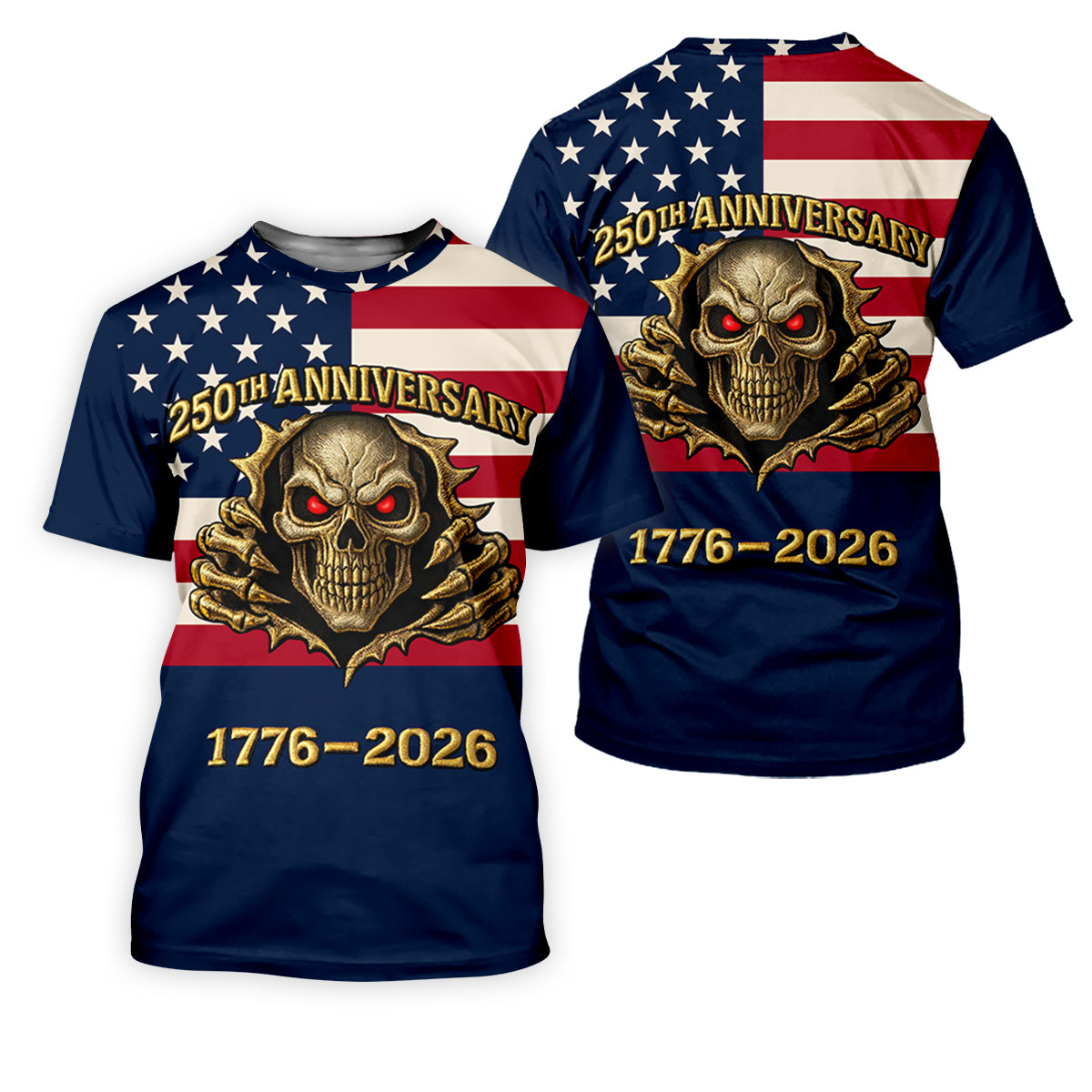 Patriotic American Flag Cool Skull 250th Anniversary Women's Golf Tops, Ladies Golf Shirts, Golf Gift For Ladies