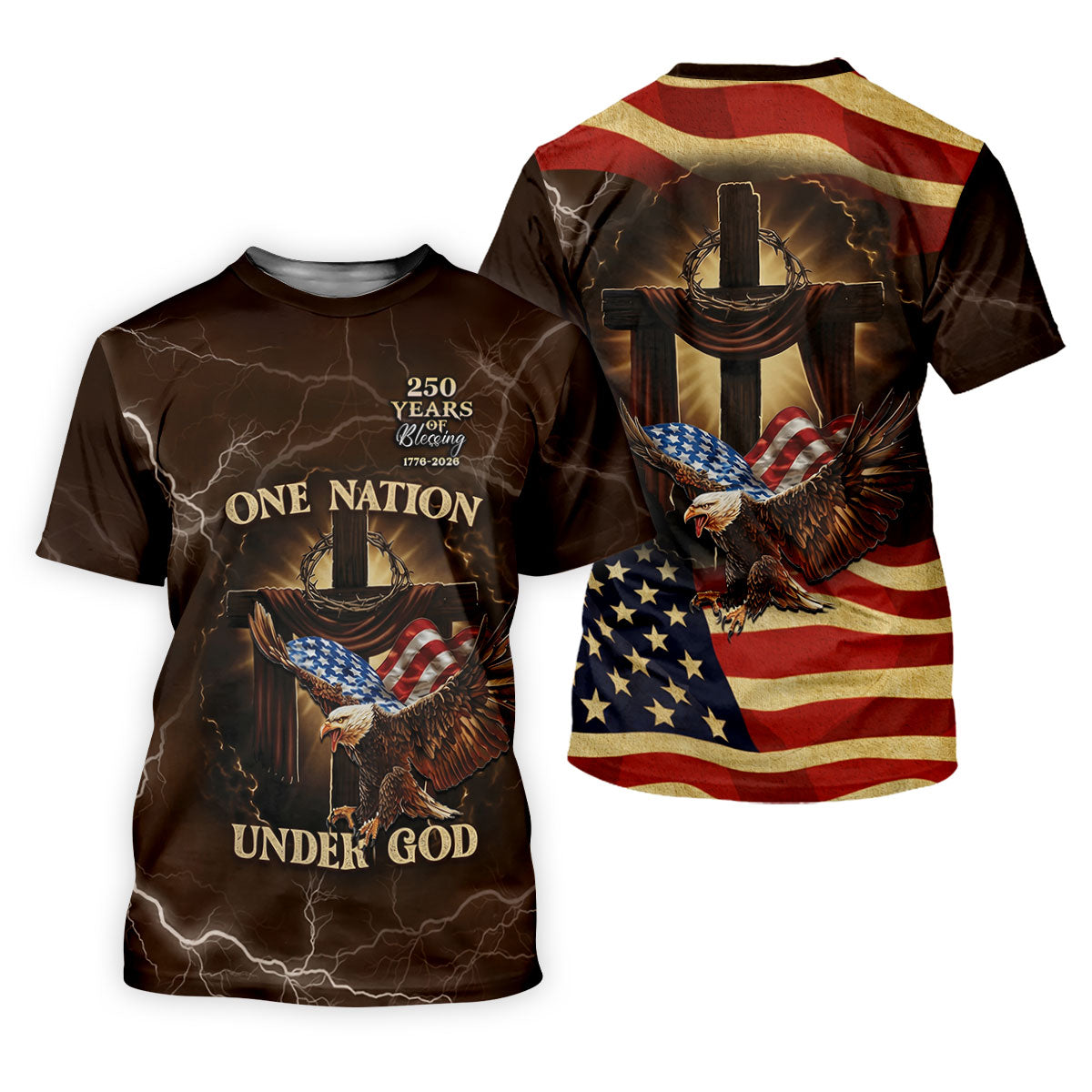 One Nation Under God 250 Years Faith Cross Patriotic Golf Shirt, 4th Of July Women's Golf Tops