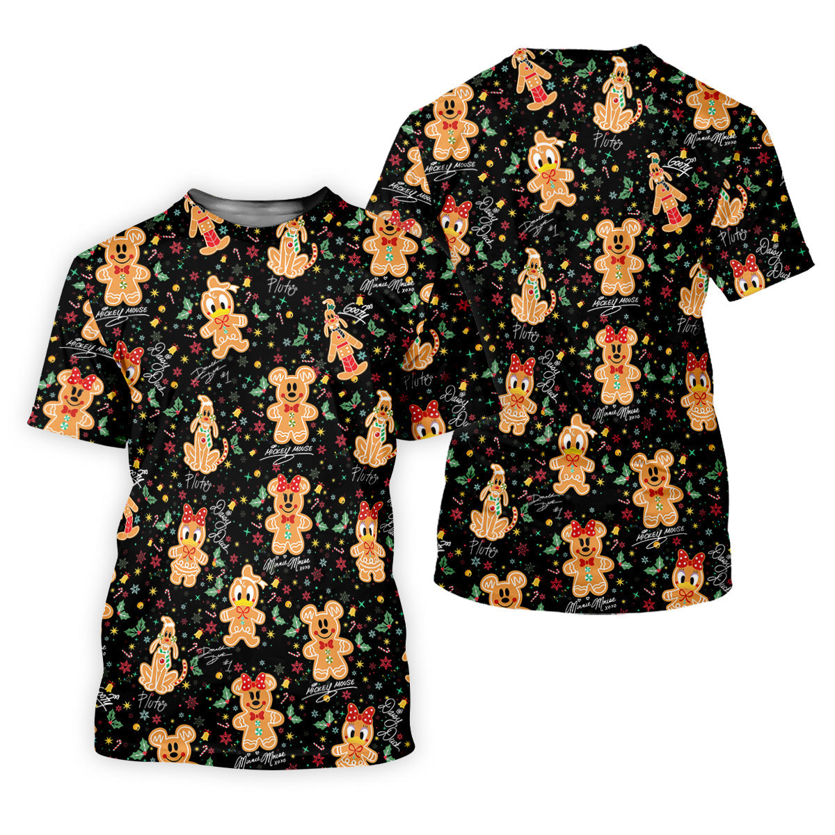Cute Gingerbread Classic Cartoon Characters Christmas Golf Shirt, Black Golf Shirt, Women's Golf Tops